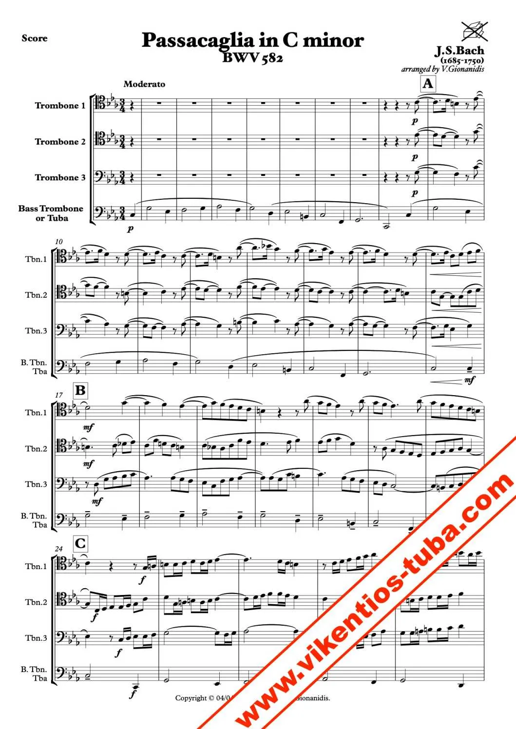 Vikentios Gionanidis Passacaglia BWV 582 Noten Quartett