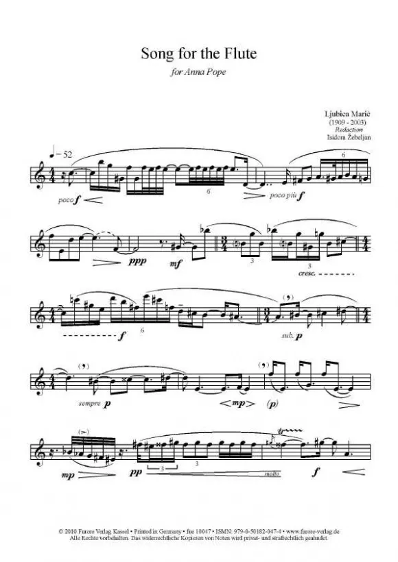 Furore Edition Song for the Flute Partitur für Flöte solo