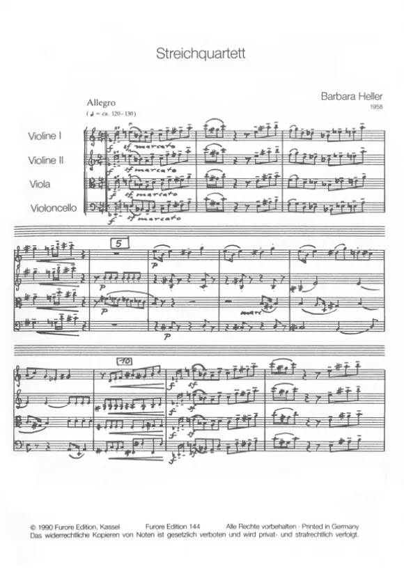Furore Edition Streichquartett 1958 Taschenpartitur Quartett