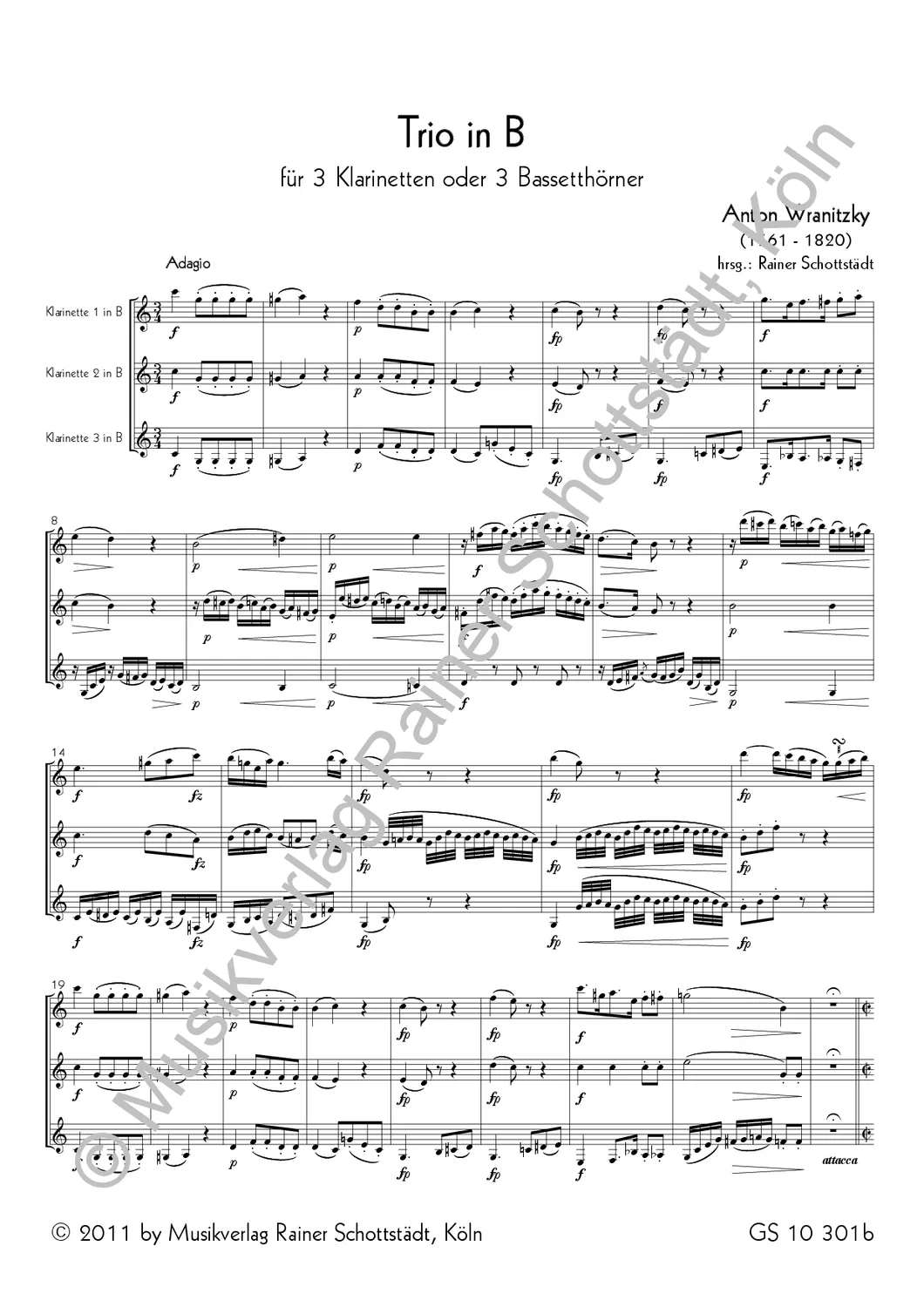 Musikverlag Rainer Schottstädt Trio in B Trio für 3 Klarinetten