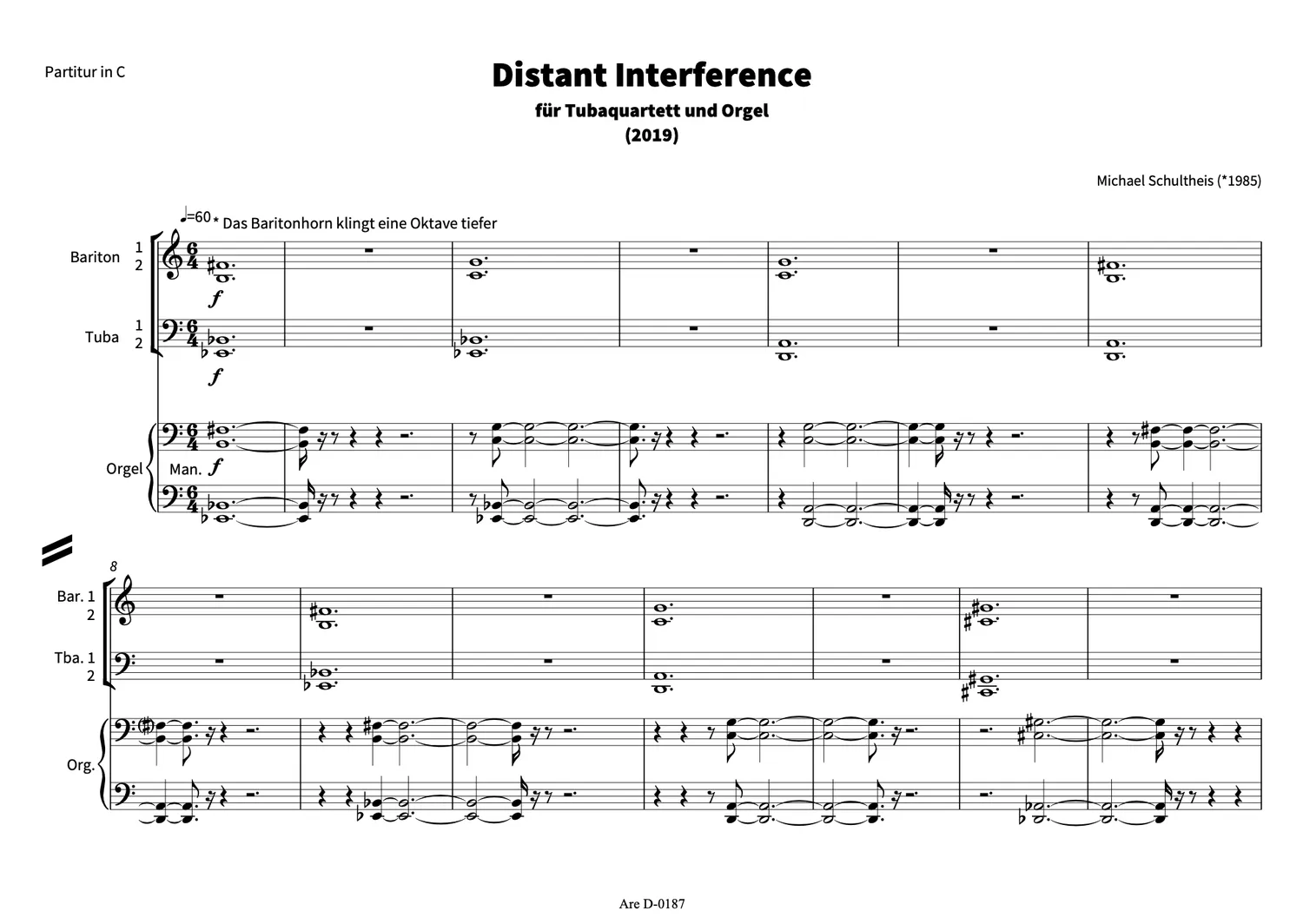 Are Musik Verlag Schultheis Distant Interference Noten Tubaquartett Orgel