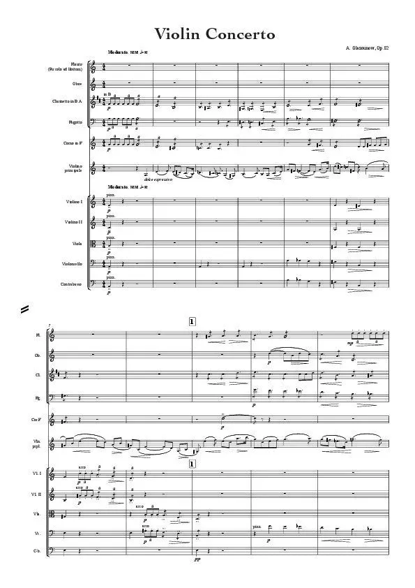 Artaria Glazunov Violin Concerto in A major Op. 82 AEGC6 Partitur und Stimmen