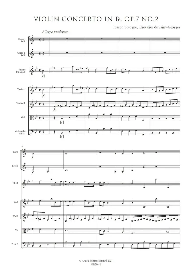 Artaria Saint-Georges Violinkonzert B-Dur Op.7 Nr.2 Noten