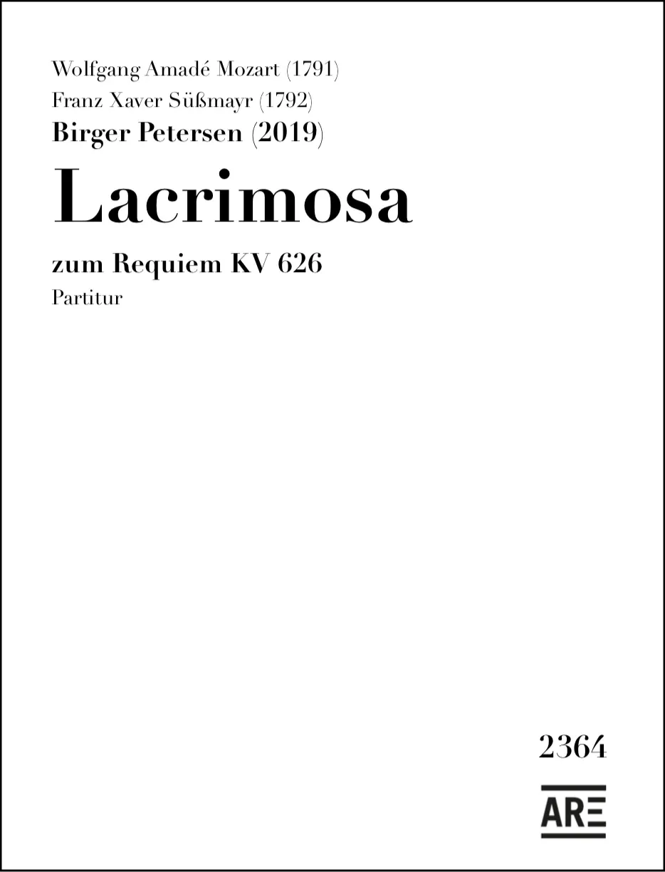 Are Musik Verlag Petersen Mozart Lacrimosa zum Requiem KV 626 Einzelstimmen