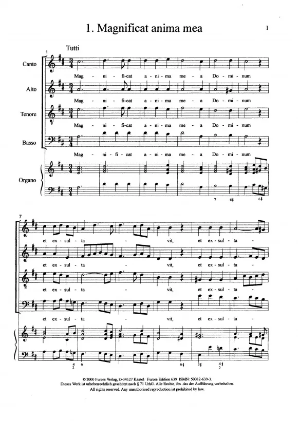 Furore Edition Magnificat Chorpartitur für Soli SATB und Basso continuo