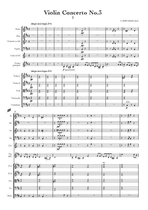 Artaria Saint-Saëns Violin Concerto No. 3 in B minor Op. 61