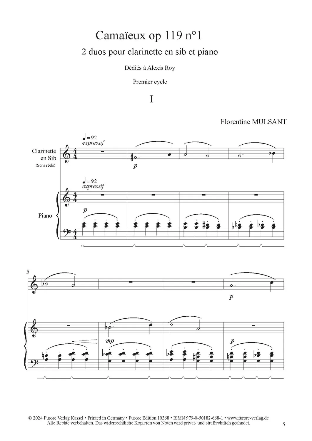 Furore Edition Camaieux op. 119 n°1 Zwei Duette für Klarinette in B und Klavier