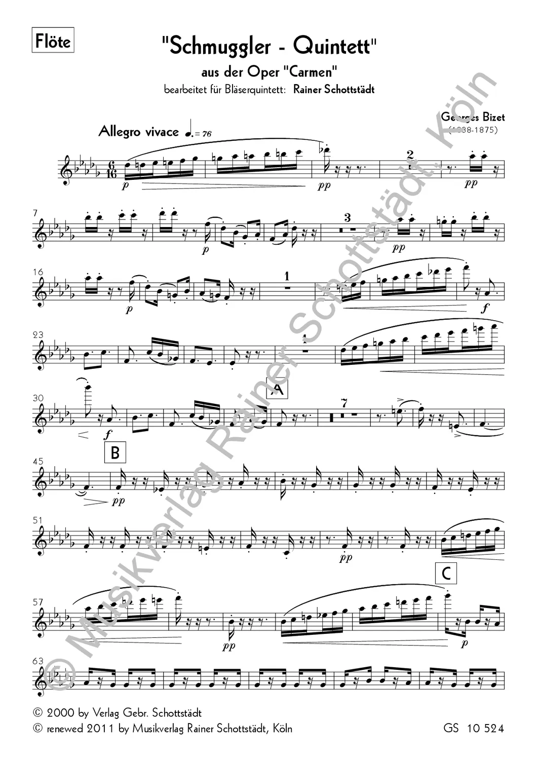 Musikverlag Rainer Schottstädt Schmuggler-Quintett aus Carmen für Bläserquintett