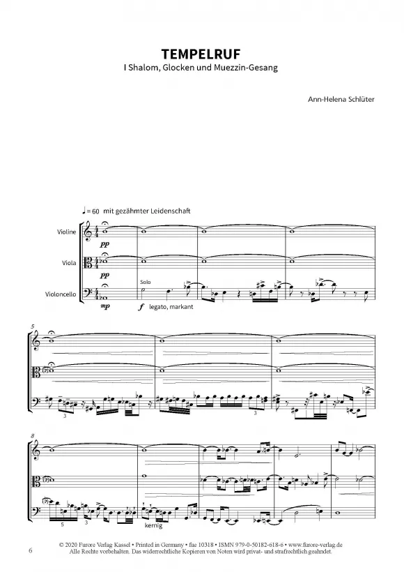 Furore Edition Tempelruf op. 42 Noten Streichtrio
