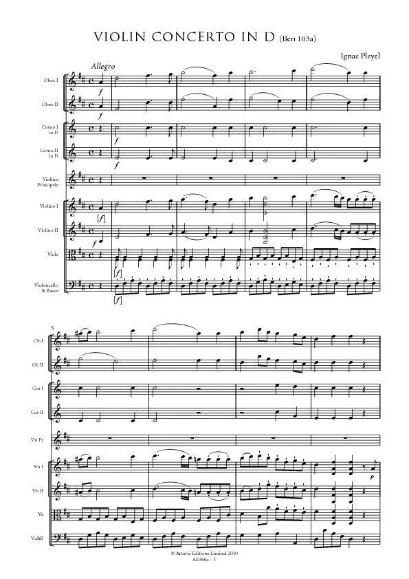 Artaria AE366 Pleyel Violinkonzert D-Dur für Violine