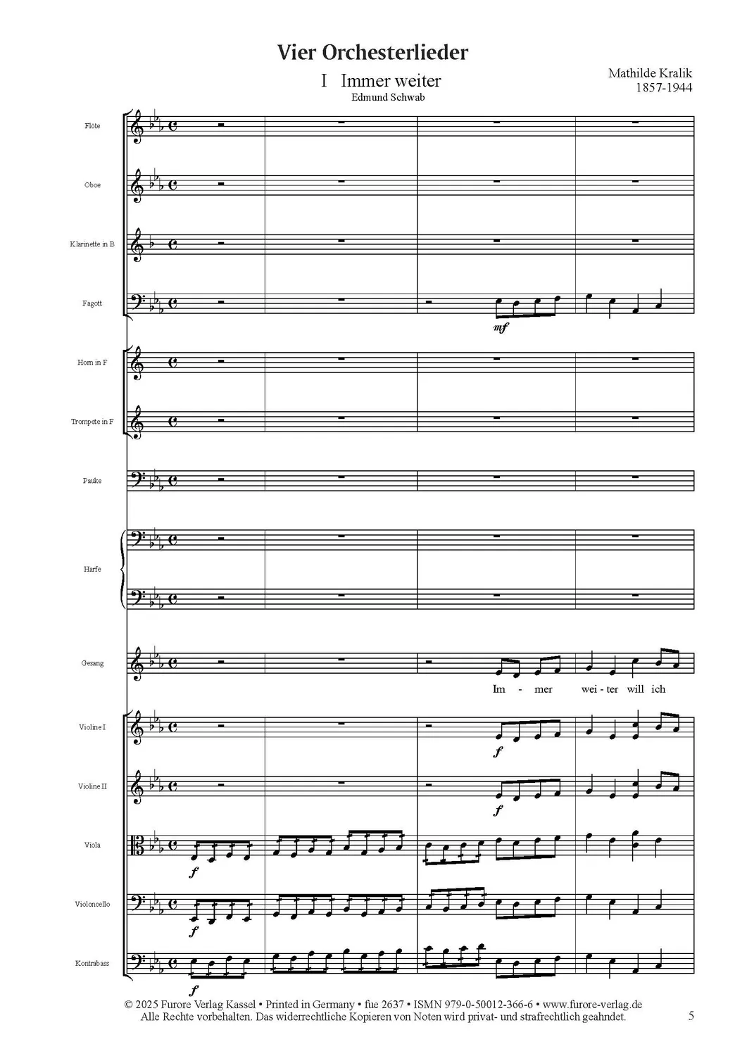 Furore Edition Vier Lieder mit Kammerorchester (1930/31) Mietmaterial