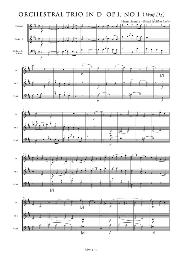 Artaria AE044 Stamitz Orchestertrio D-Dur Noten