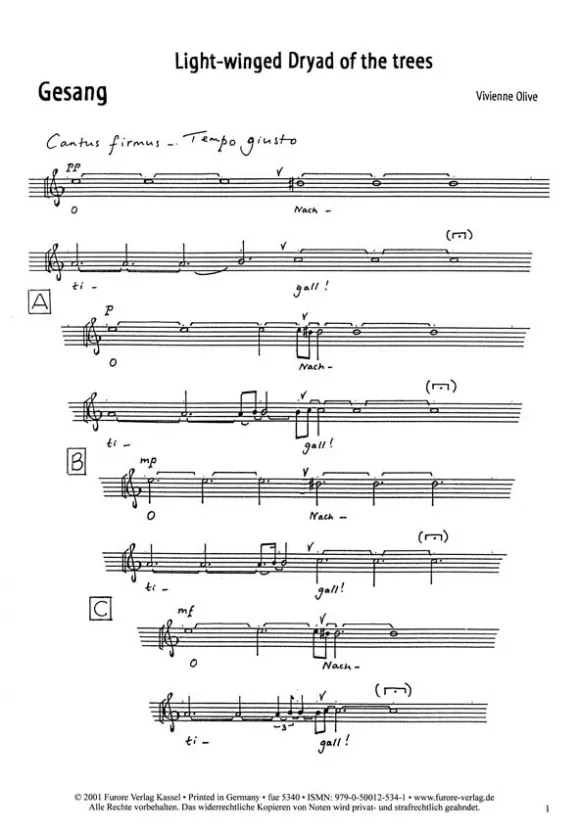 Furore Edition Light-winged Dryad of the Trees Partitur
