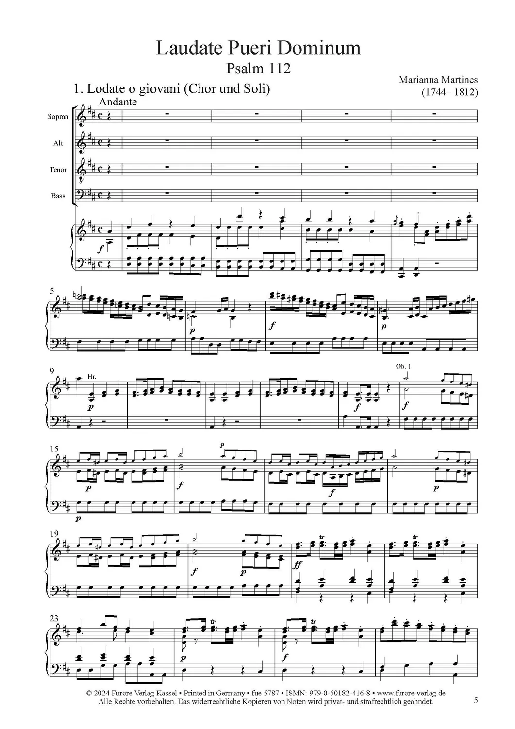 Furore Edition Laudate Pueri Dominum Klavierauszug Chor