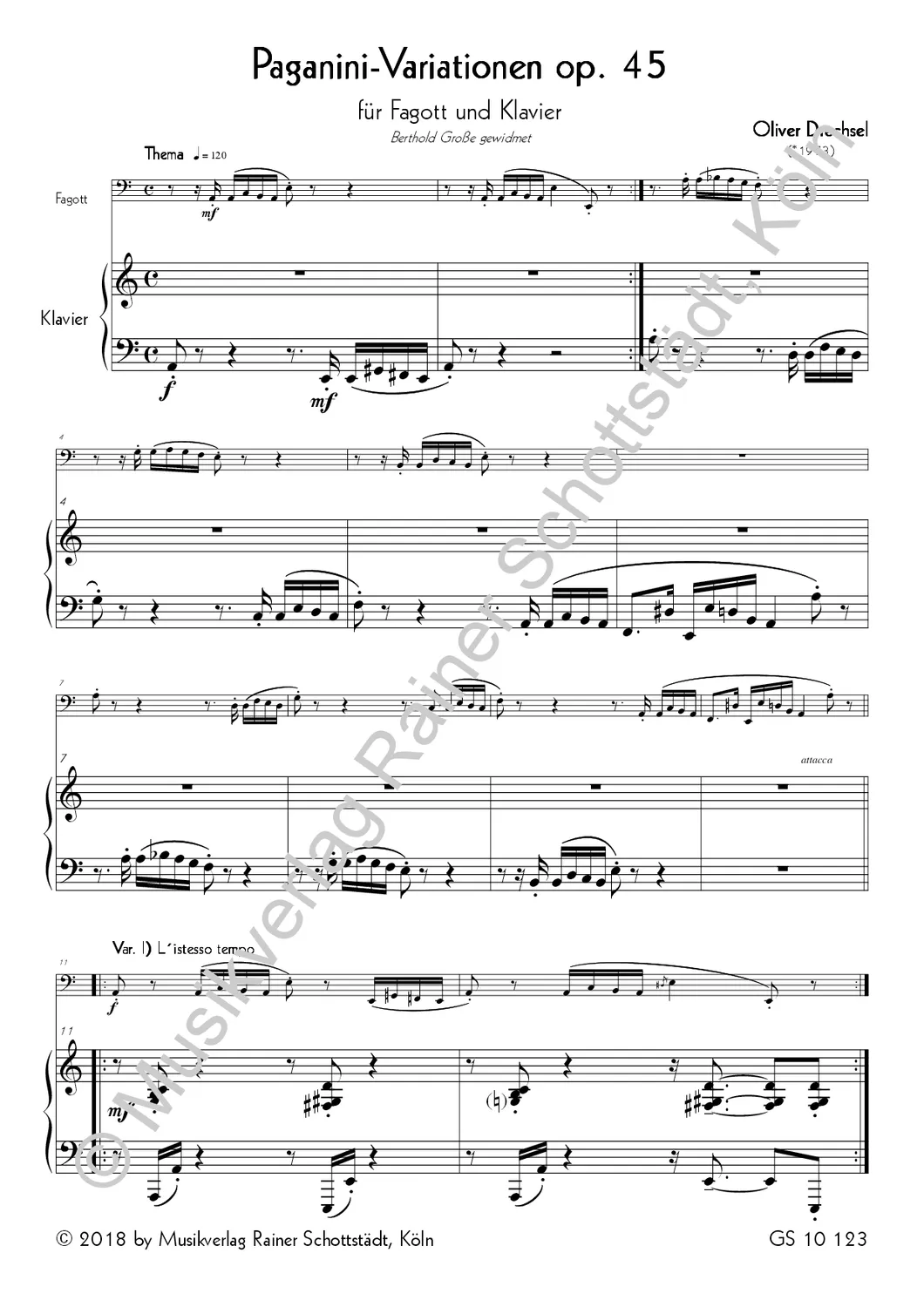 Musikverlag Rainer Schottstädt Paganini-Variationen op. 45 Noten Fagott