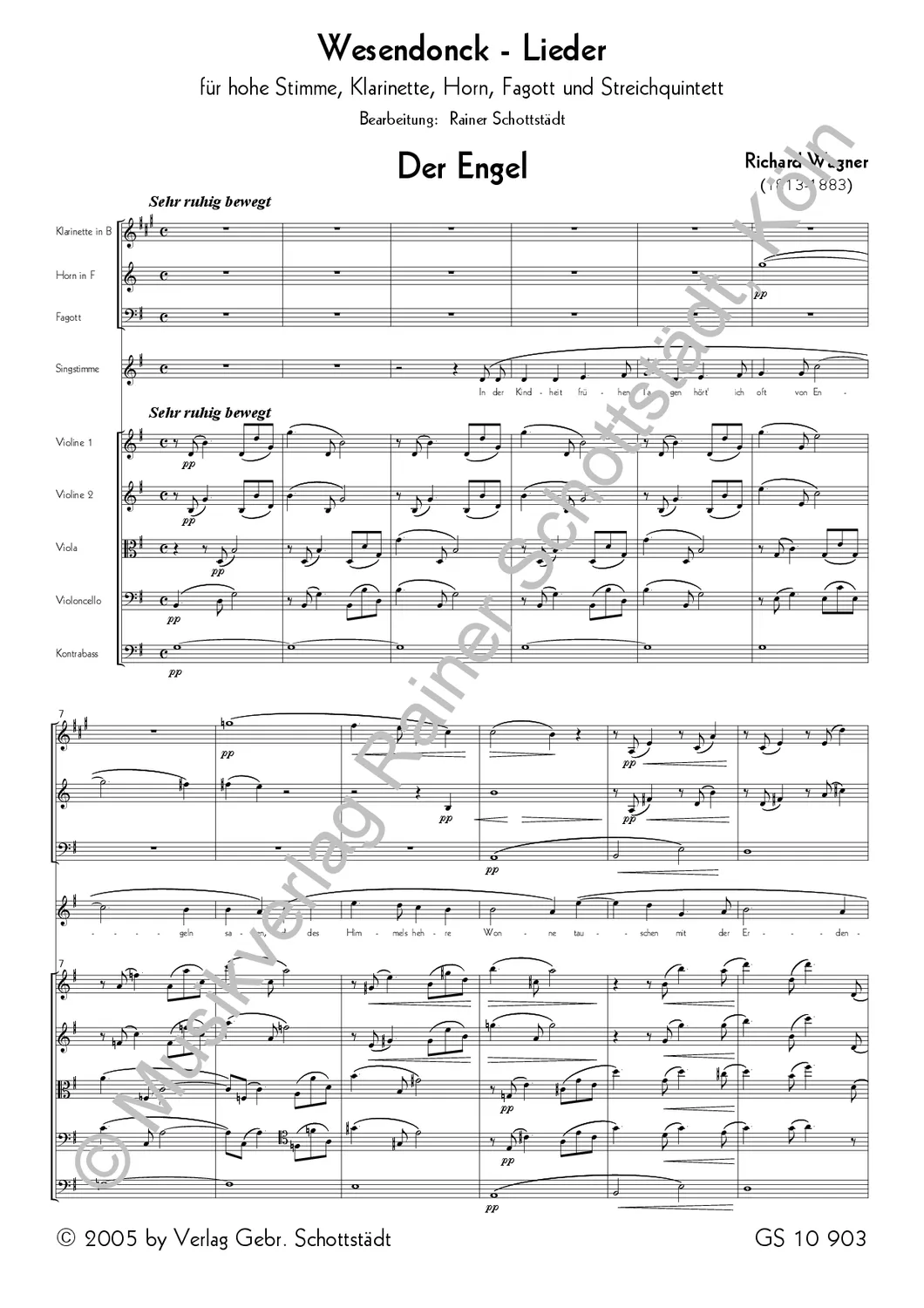 Musikverlag Rainer Schottstädt 5 Lieder nach Gedichten von Mathilde Wesendonck Noten Originaltonhöhe