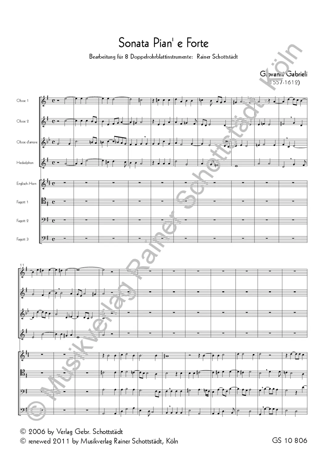 Musikverlag Rainer Schottstädt Sonata pian' e forte Noten für Bläserensemble
