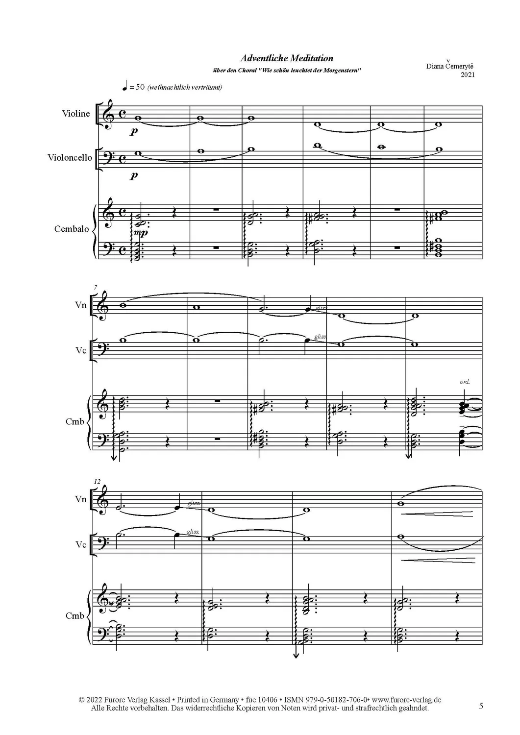 Furore Edition Adventliche Meditation für Violine, Violoncello und Cembalo