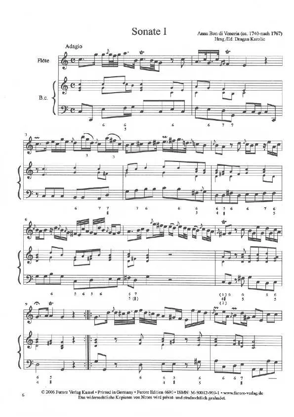 Furore Edition Sonaten für Flöte op. 1 Vol. 1 Volume I + II, Sonaten 1–6