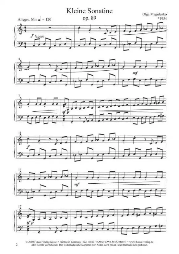 Furore Edition Kleine Sonatine op. 89 für Klavier Partitur
