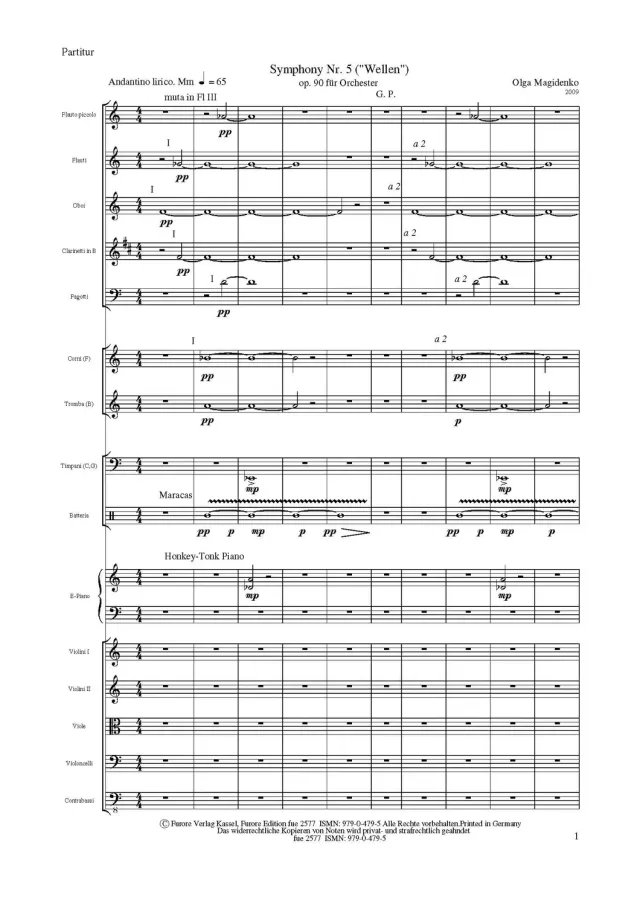 Furore Edition Symphonie Nr. 5 „Wellen“ op. 90, 2009 Partitur für Orchester