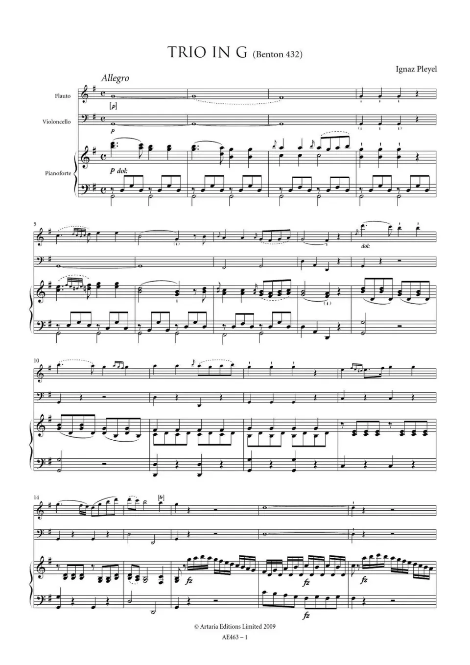 Artaria Pleyel Klaviertrio G-Dur Benton 432 Noten Stimmen