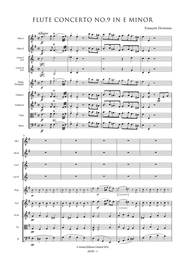Artaria Devienne Flötenkonzert Nr.9 Noten e-Moll