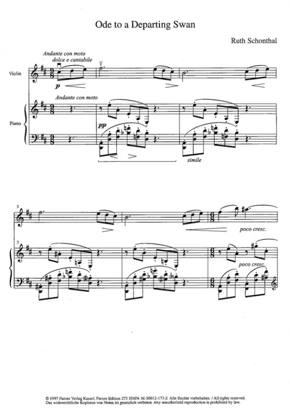 Furore Edition Ode to a departing Swan Noten für Violine