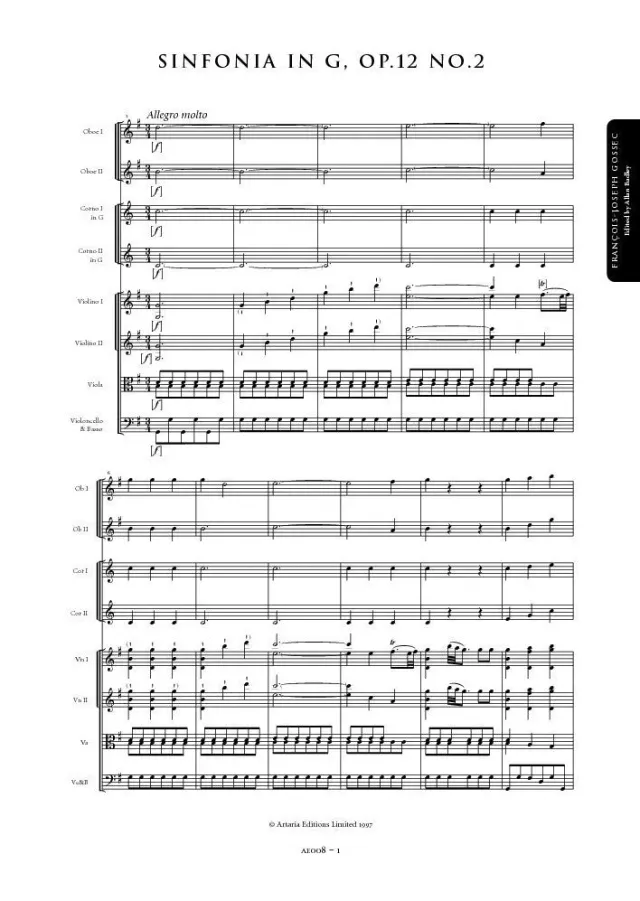 Artaria Gossec Sinfonie G-Dur op.12 Nr.2 AE008 Partitur