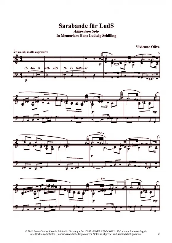 Furore Edition Sarabande für LudS und Elegy for Bernd Akkordeon solo