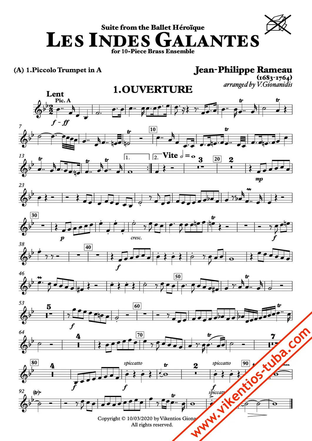 Vikentios Gionanidis Rameau Indes Galantes Noten Blechbläser