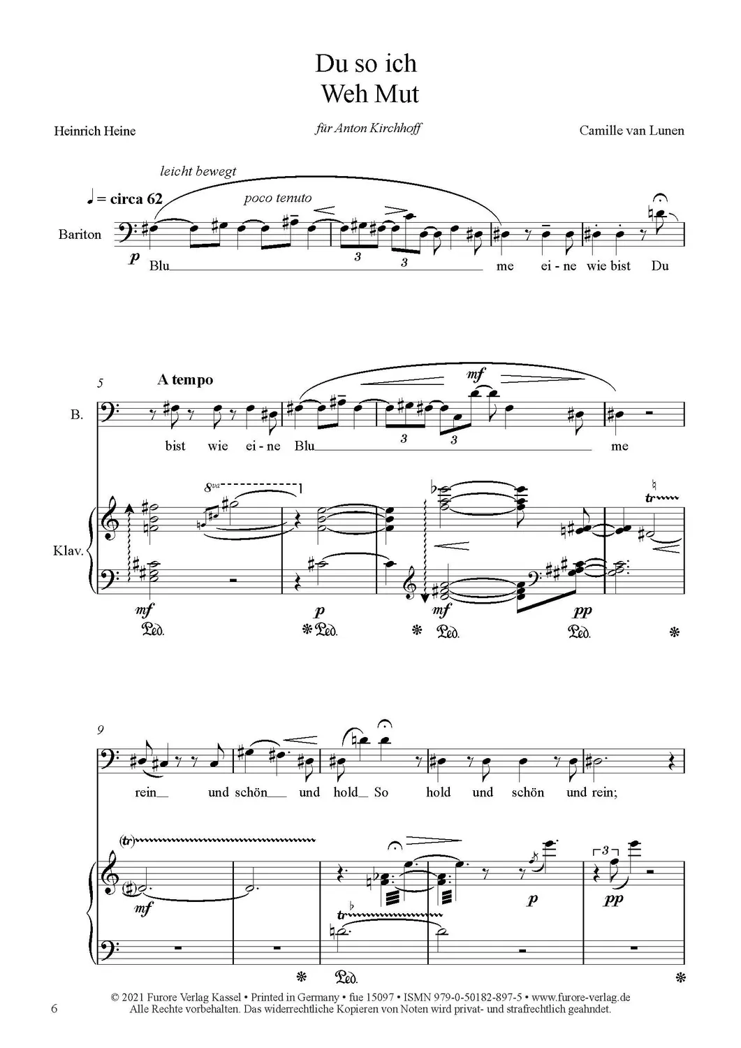 Furore Edition Heine und Goethe Lieder Noten Bariton Klavier