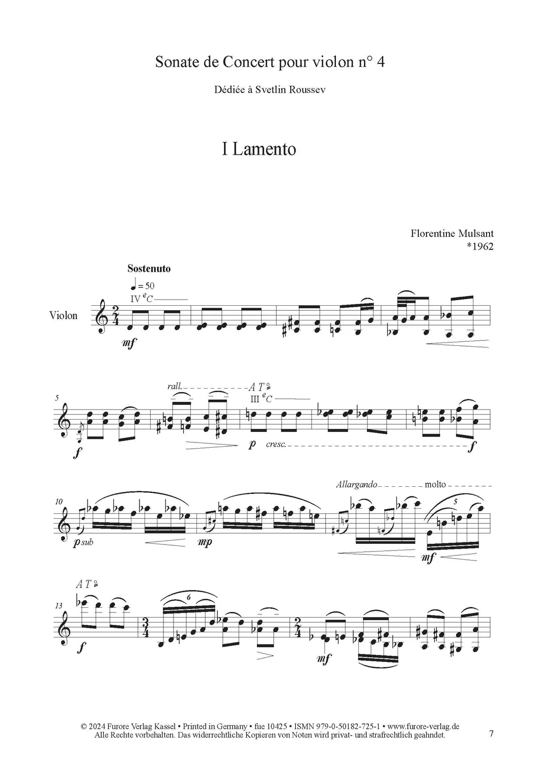 Furore Edition Sonate de Concert Violon n 4 op 122 Noten