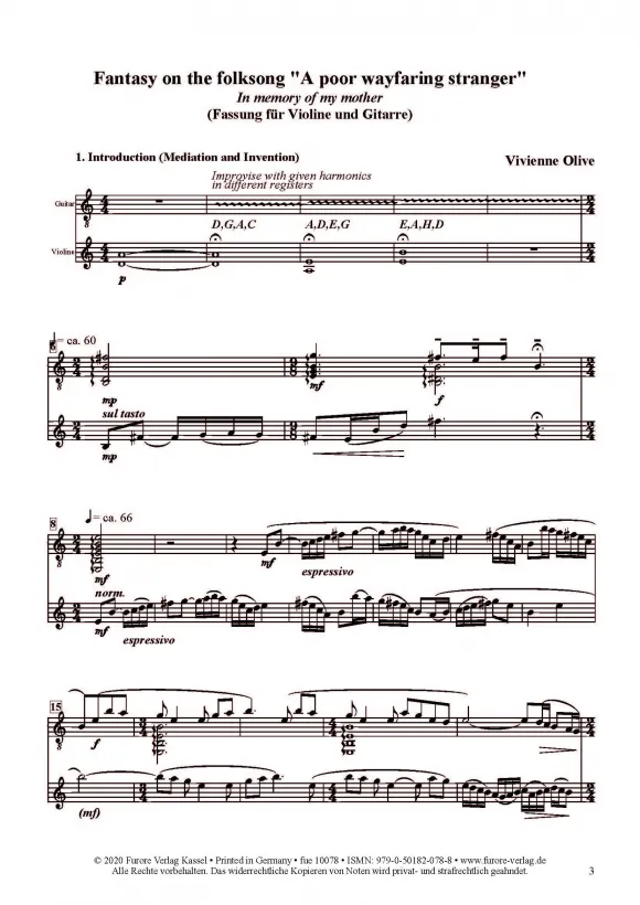 Furore Edition Fantasy Wayfaring Stranger Noten Violine Gitarre