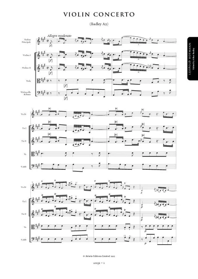 Artaria Hofmann Violin Concerto in A major Badley A2 AE031