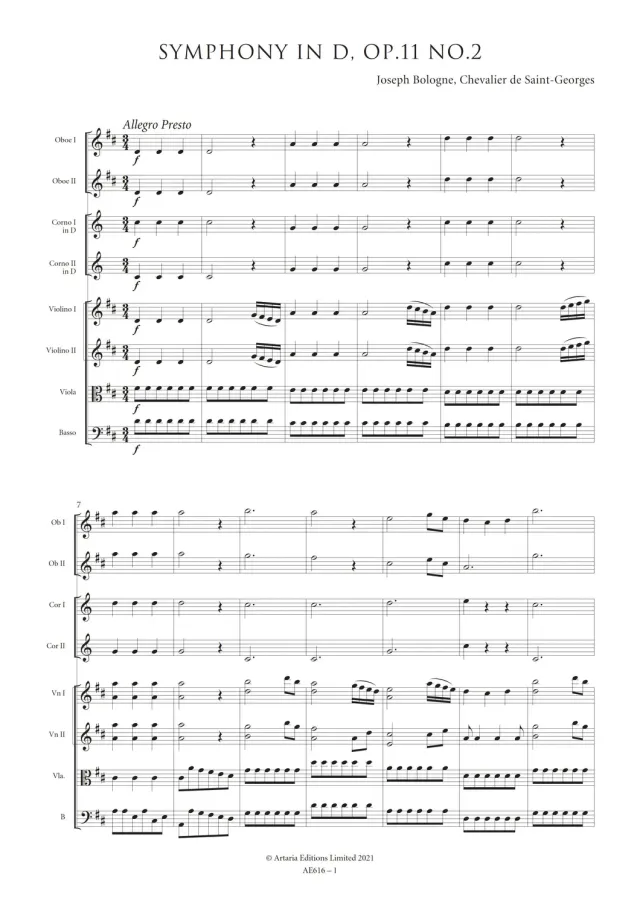 Artaria Saint-Georges Symphony in D major Op. 11 No. 2 Partitur
