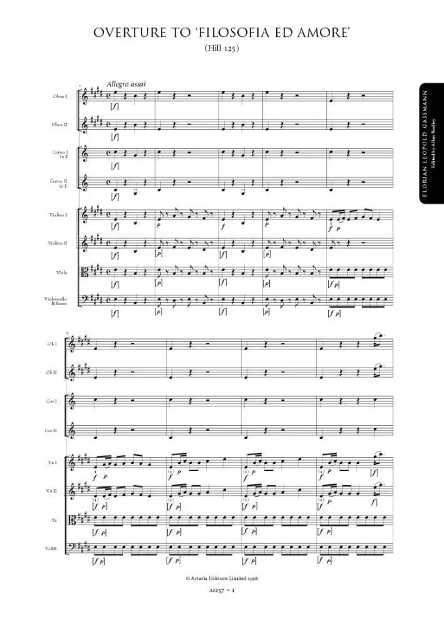 Artaria Gassmann Ouvertüre Filosofia ed amore Hill 125 Noten