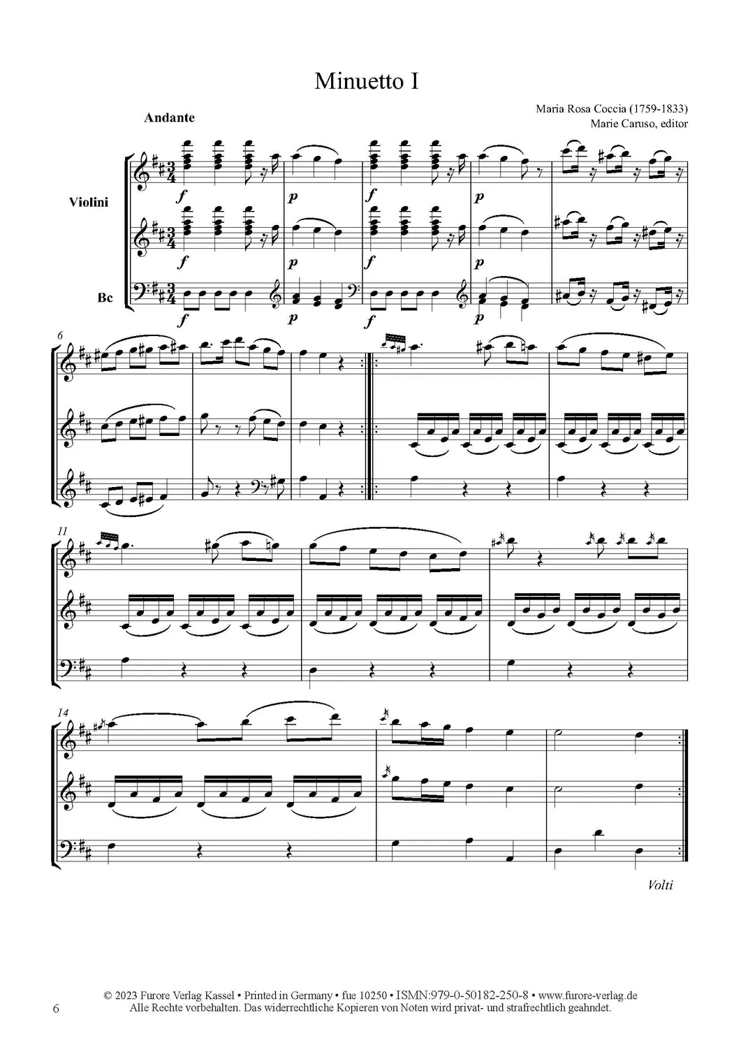 Furore Edition Twenty minuets for the harpsichord Cembalopartitur