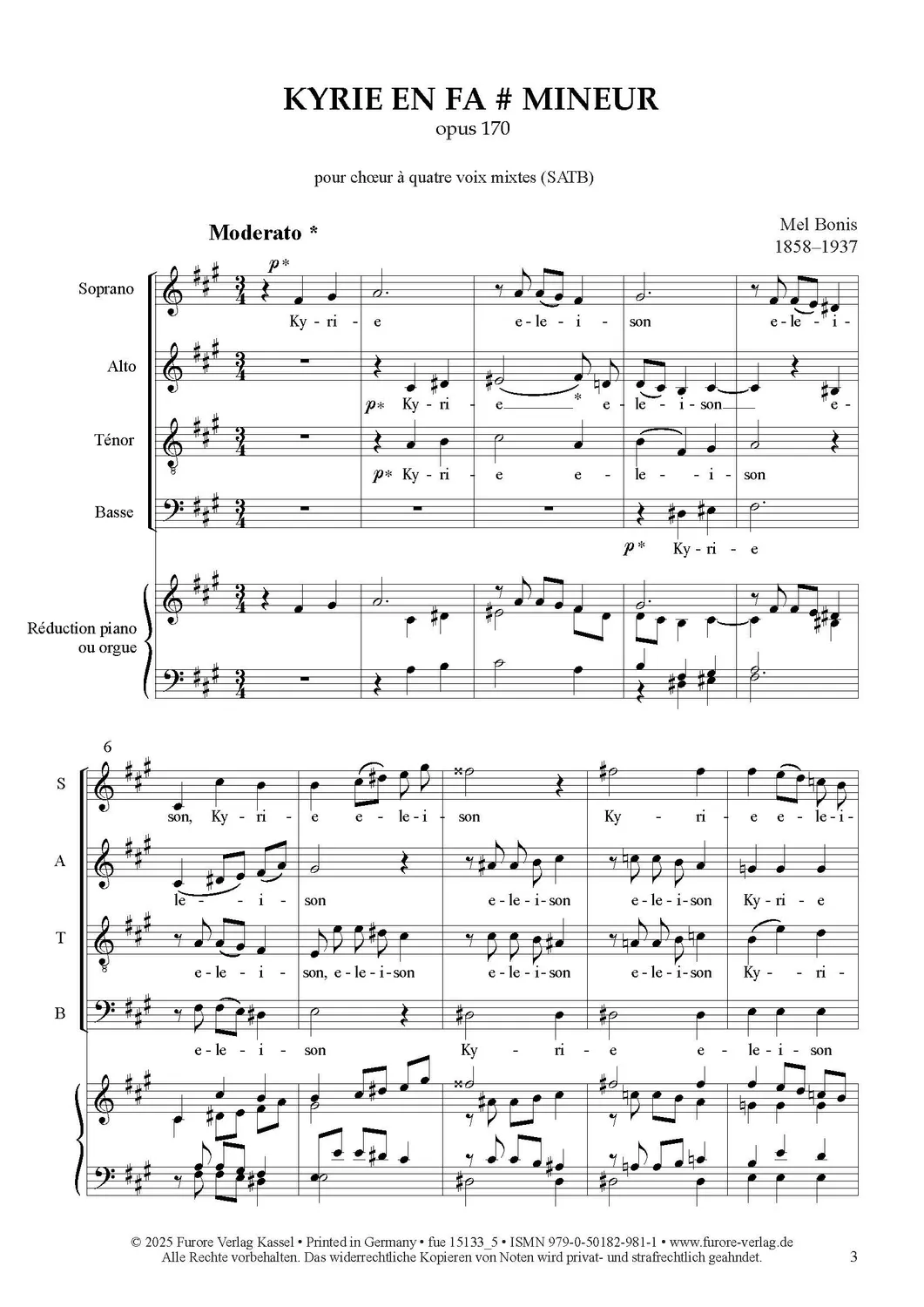 Furore Edition Kyrie en fa mineur Chornoten gemischter Chor