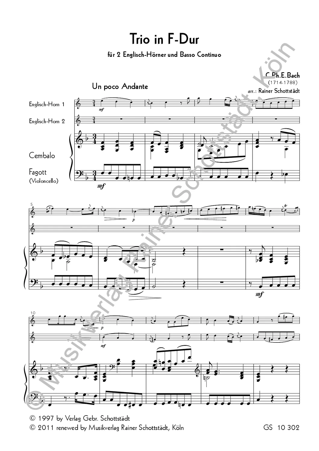 Musikverlag Rainer Schottstädt Trio F-dur Trio für zwei Oboen