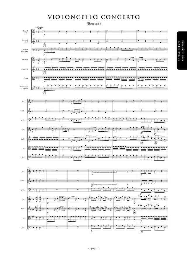 Artaria Pleyel Cello Concerto C-Dur B108 AE304 Partitur