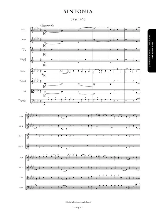 Artaria Wanhal Sinfonie As-Dur Bryan Ab1 AE203 Partitur