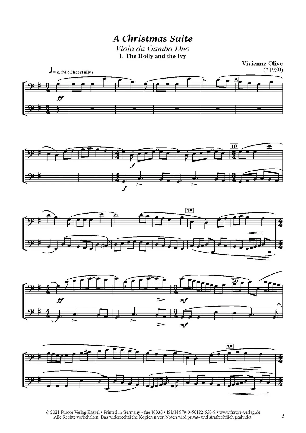 Furore Edition A Christmas Suite Noten für Viola-da-gamba-Duo