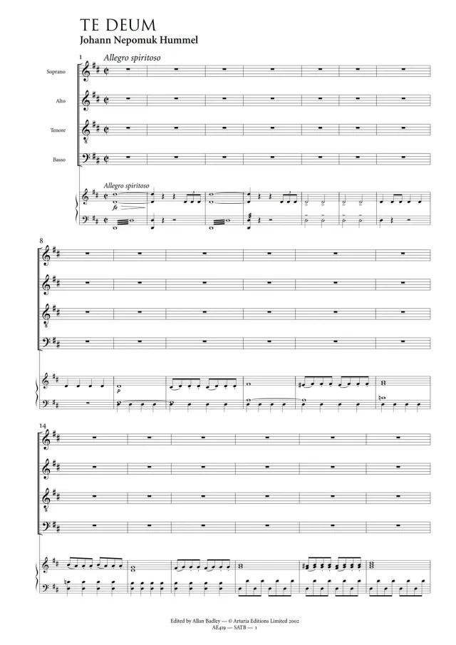 Artaria Hummel Te Deum in D major Chorpartitur