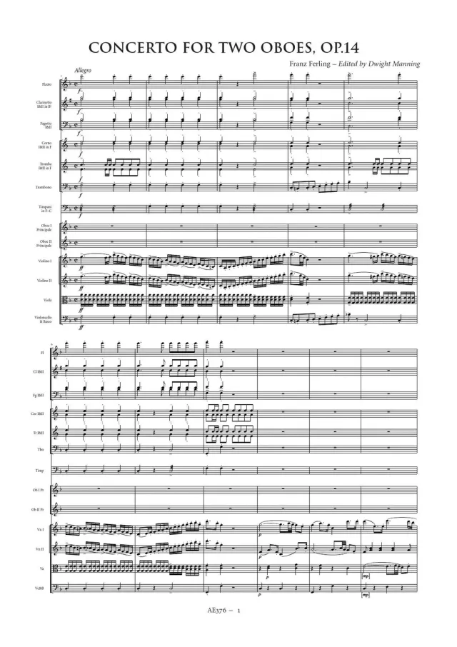 Artaria Ferling Doppelkonzert F-Dur AE376 Partitur 2 Oboen