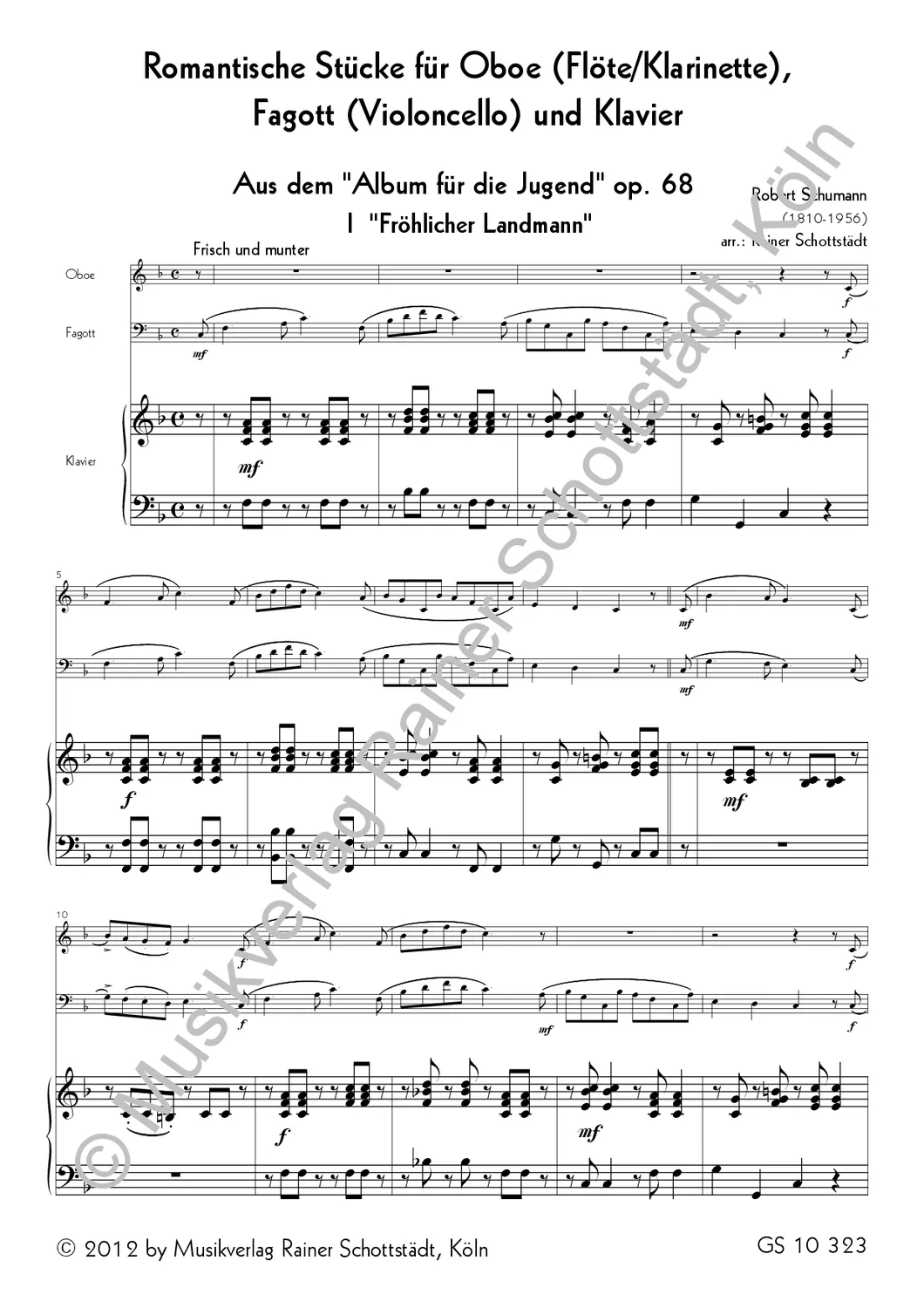 Musikverlag Rainer Schottstädt Romantische Stücke Noten Duo Klavier