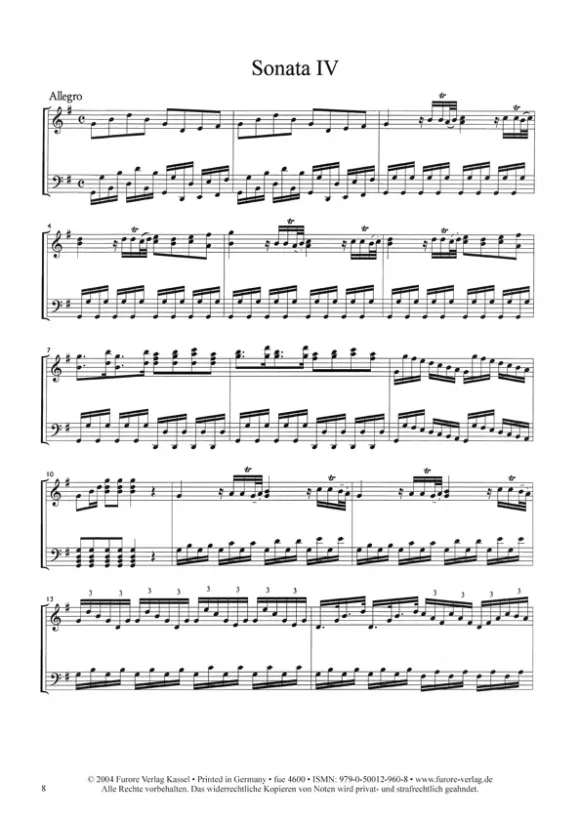 Furore Edition Six Sonatas Clavecin IV-VI Noten op. 1