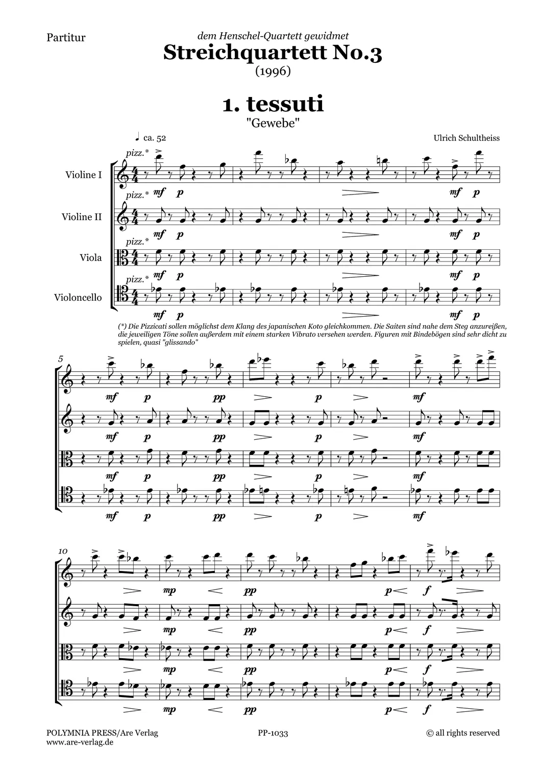 Are Musik Verlag Streichquartett No.3 Noten Schultheiss