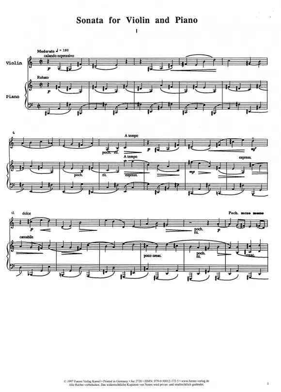 Furore Edition Sonata in e Noten Partitur und Stimme