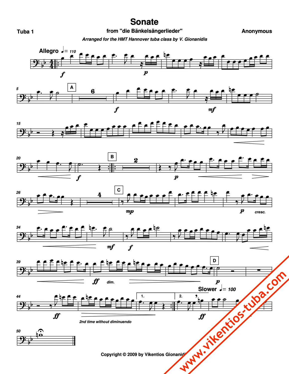 Vikentios Gionanidis Sonate Bänkelsängerlieder Noten Tubaquintett
